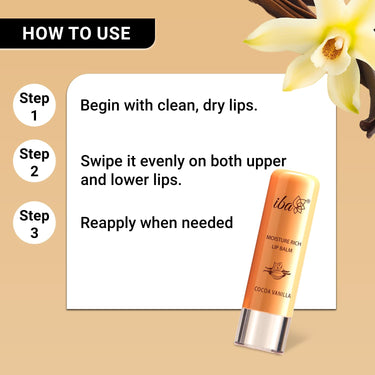 Iba Pure Lips Moisture Rich Lip Balm - Cocoa Vanilla, 4.5 g (Pack of 2) | For Pigmented, Dry Damaged & Chapped Lips | Enriched with Cocoa Butter, Shea Butter | Glossy Finish | 100% Natural | Halal Certified & Vegan